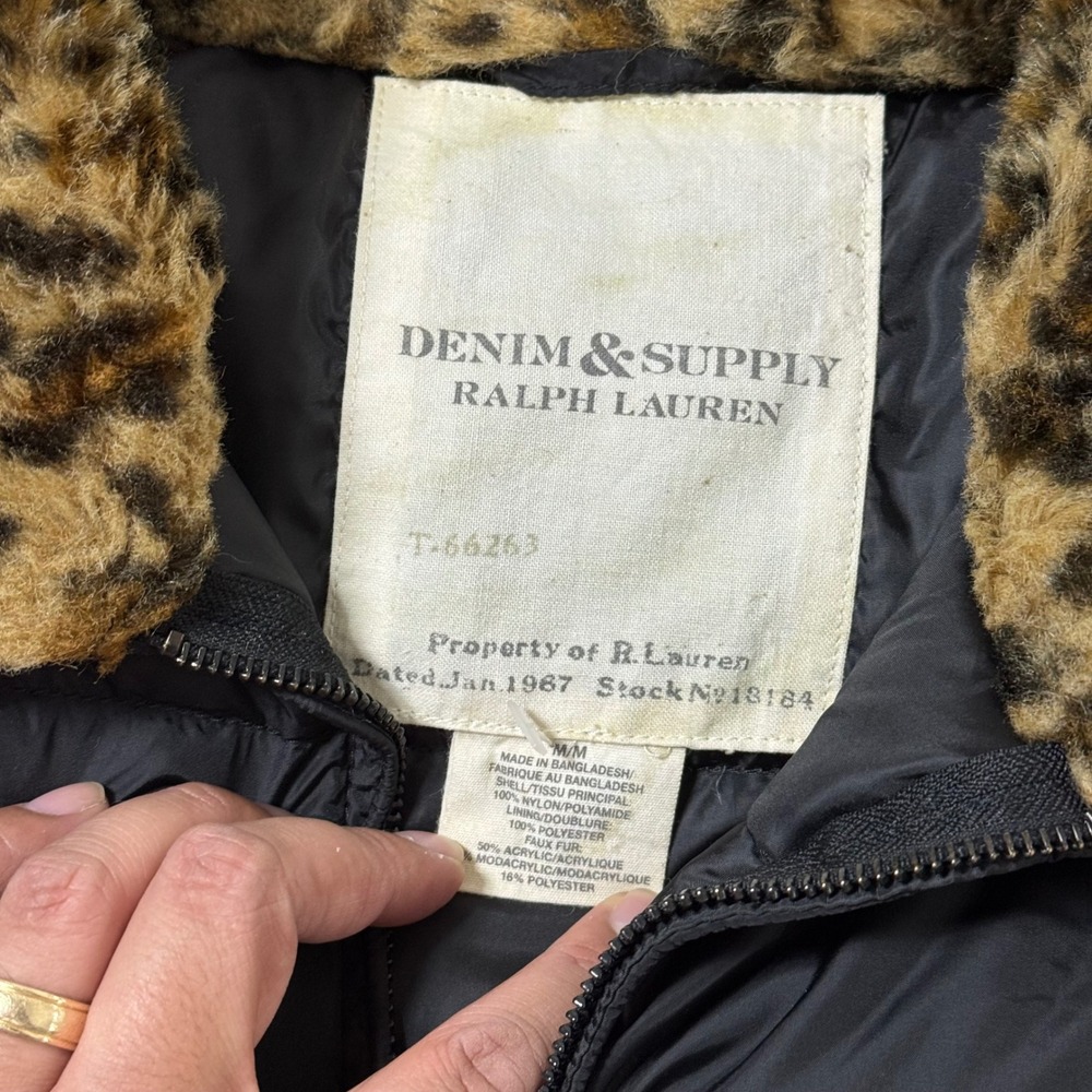 Vintage Denim & Supply Ralph Lauren Down Filled Puffer Jacket RARE Leopard M - Picture 3 of 8